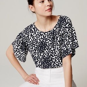 Loft Spotted Ruffle Tee | Navy | Size XL